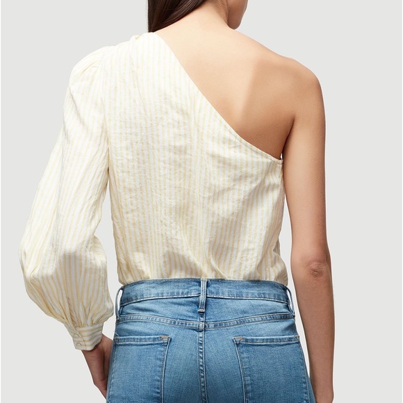 Frame one shoulder puff sleeve linen striped top - Picture 5 of 11